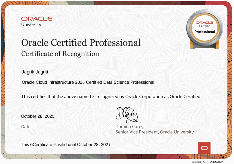 Oracle Cloud Infrastructure 2025 – Certified Data Science Professional